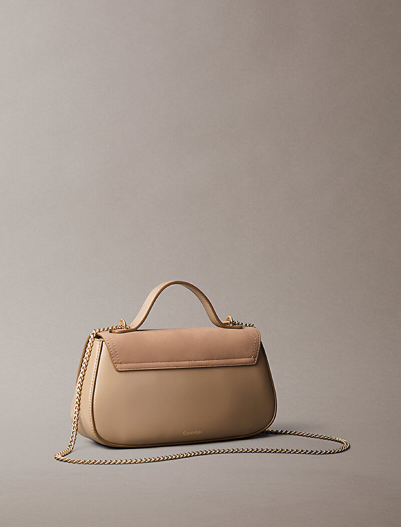 Calvin Klein Bej Renkli Kadın CK Brushed Flap Çapraz Çanta