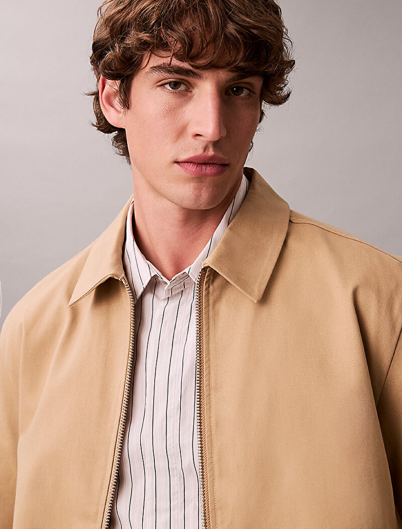 Calvin Klein Bej Renkli Erkek Cotton Dobby Ceket