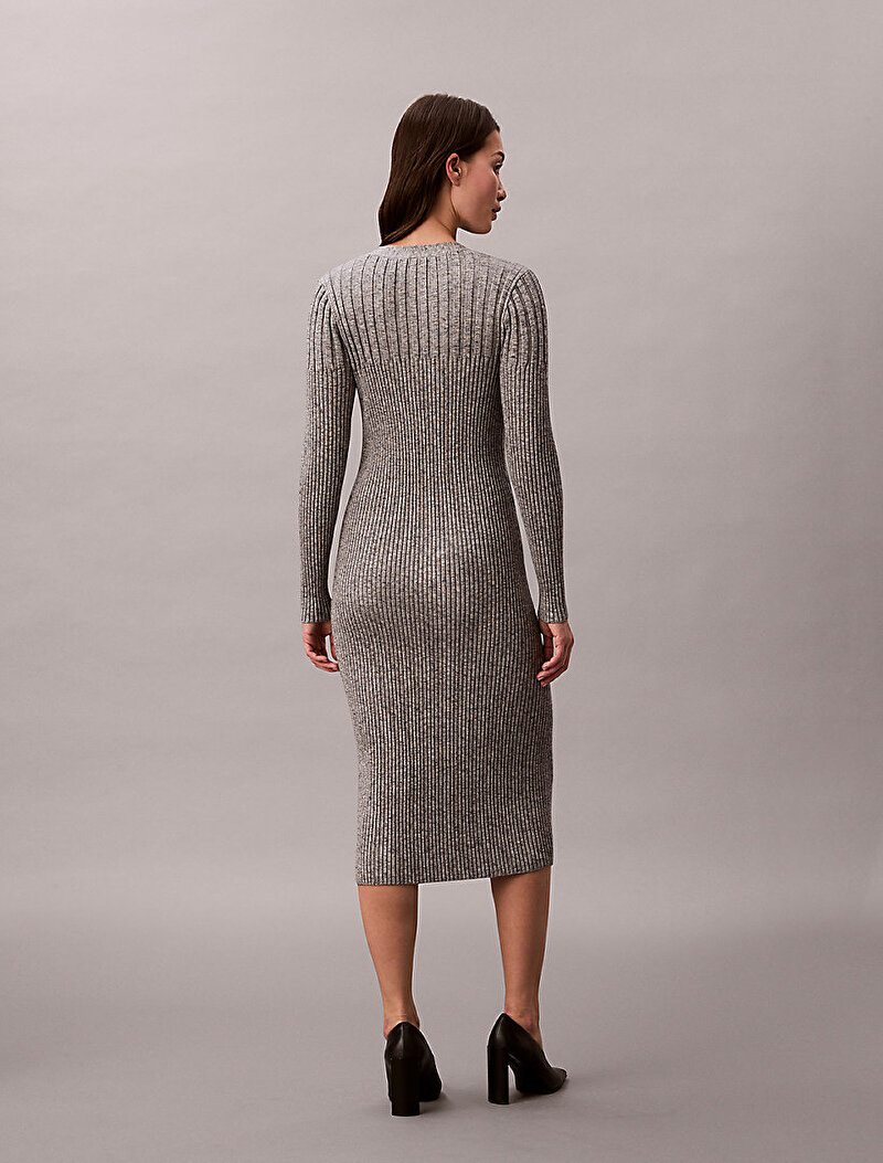 Calvin Klein Gri Renkli Kadın Mouline Rib Vneck Elbise