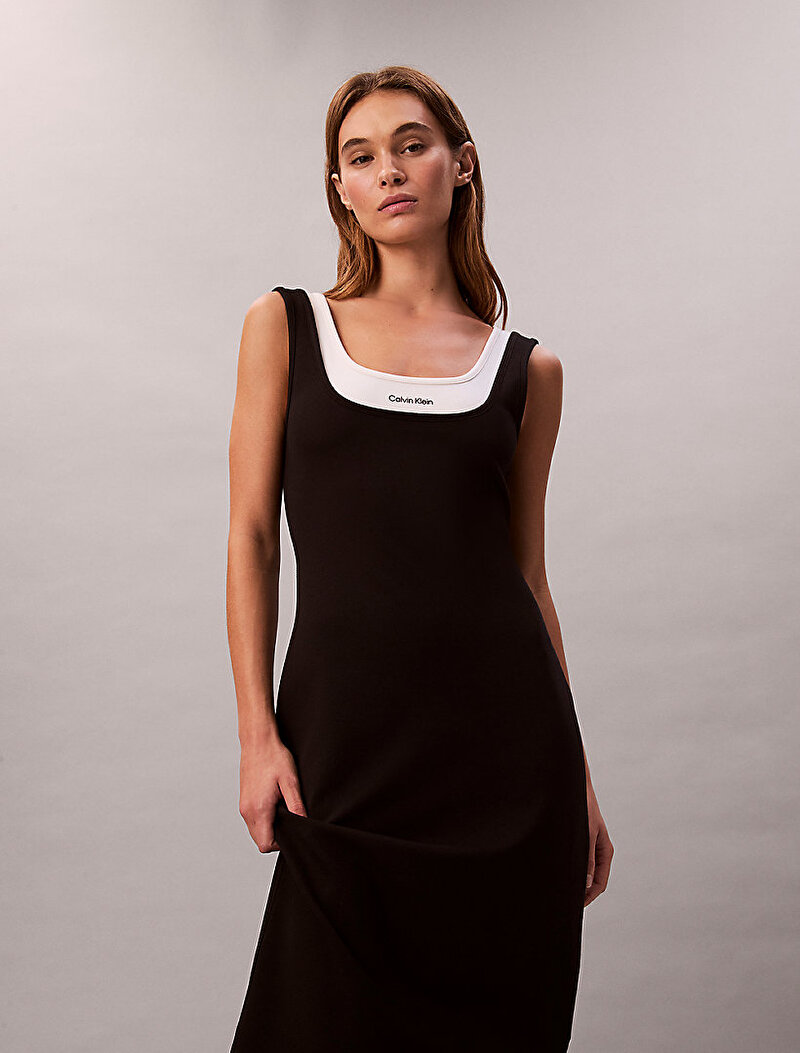 Calvin Klein Siyah Renkli Kadın Interlock Midi Elbise