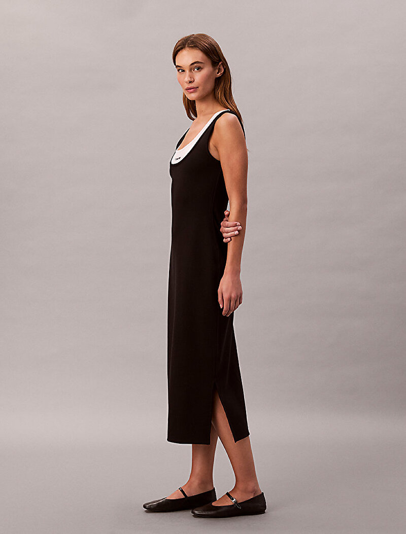 Calvin Klein Siyah Renkli Kadın Interlock Midi Elbise