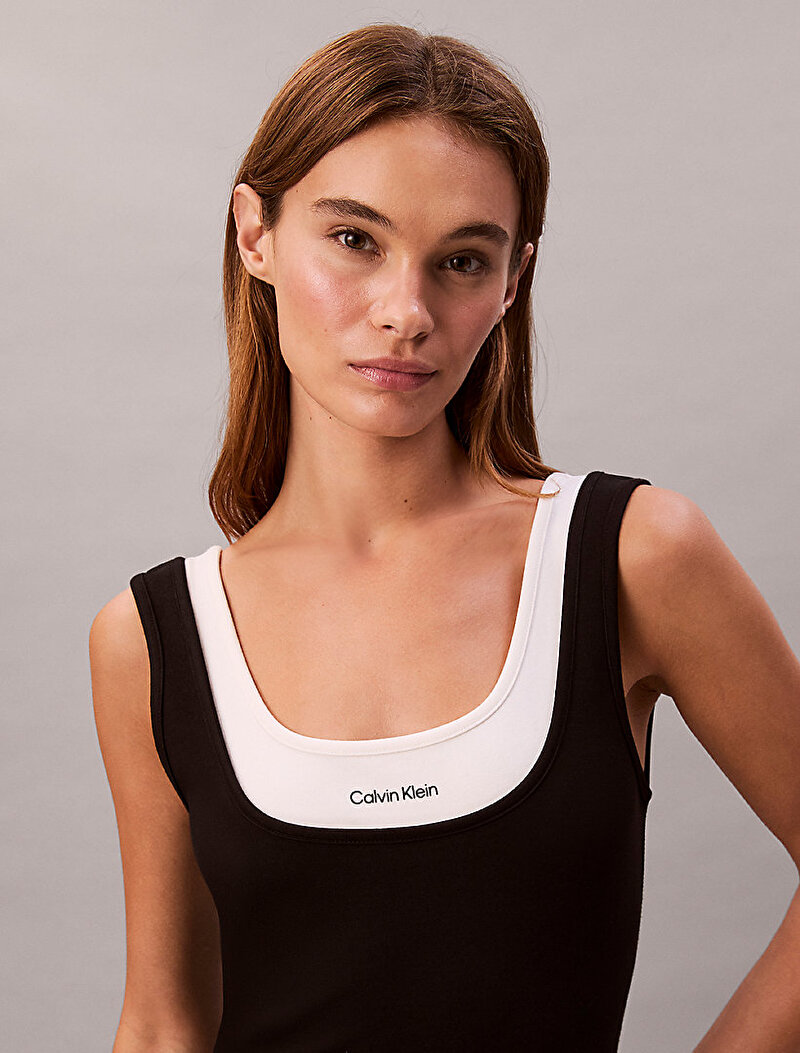 Calvin Klein Siyah Renkli Kadın Interlock Midi Elbise
