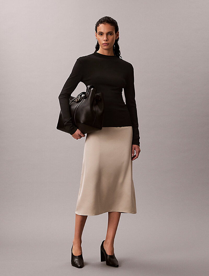 Calvin Klein Bej Renkli Kadın Matte Shine Satin Etek