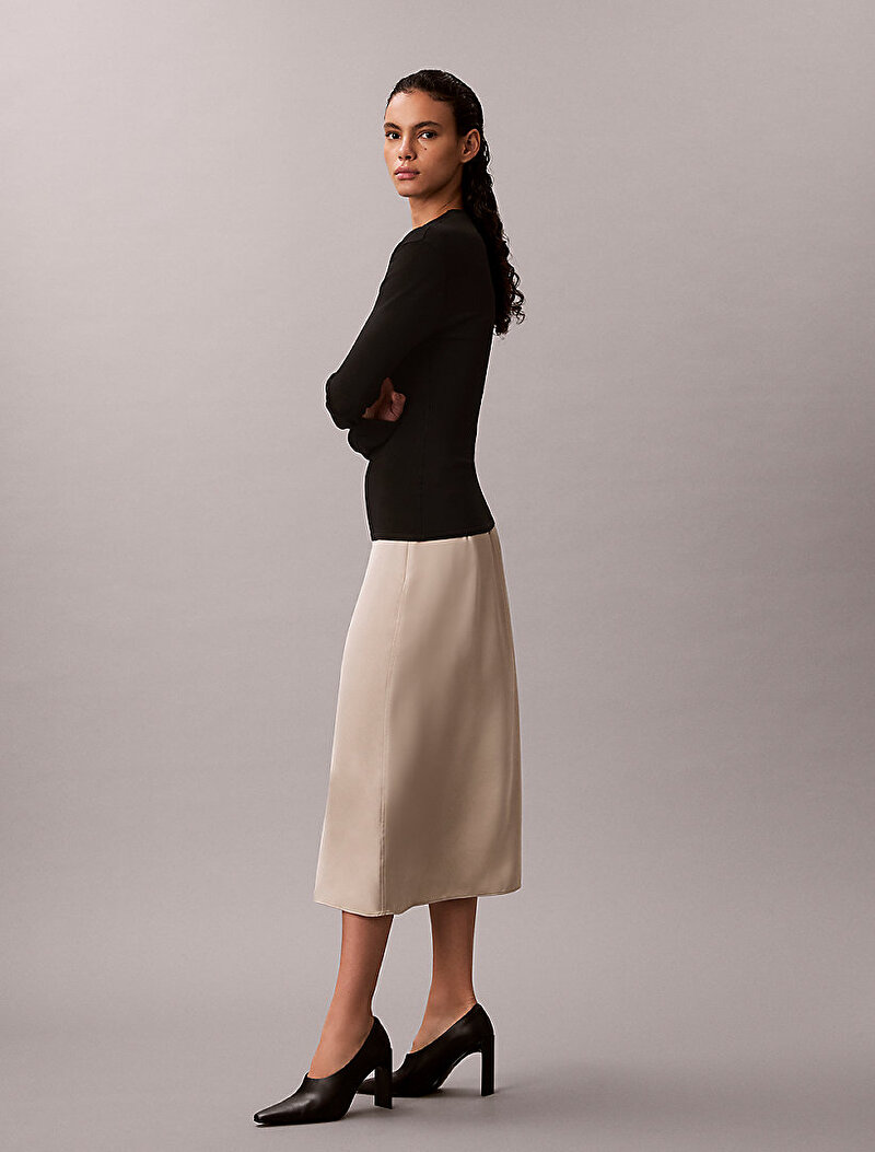 Calvin Klein Bej Renkli Kadın Matte Shine Satin Etek