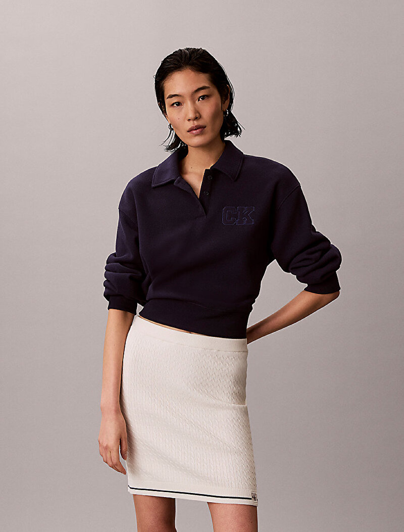 Calvin Klein Beyaz Renkli Kadın Microcable Mini Etek