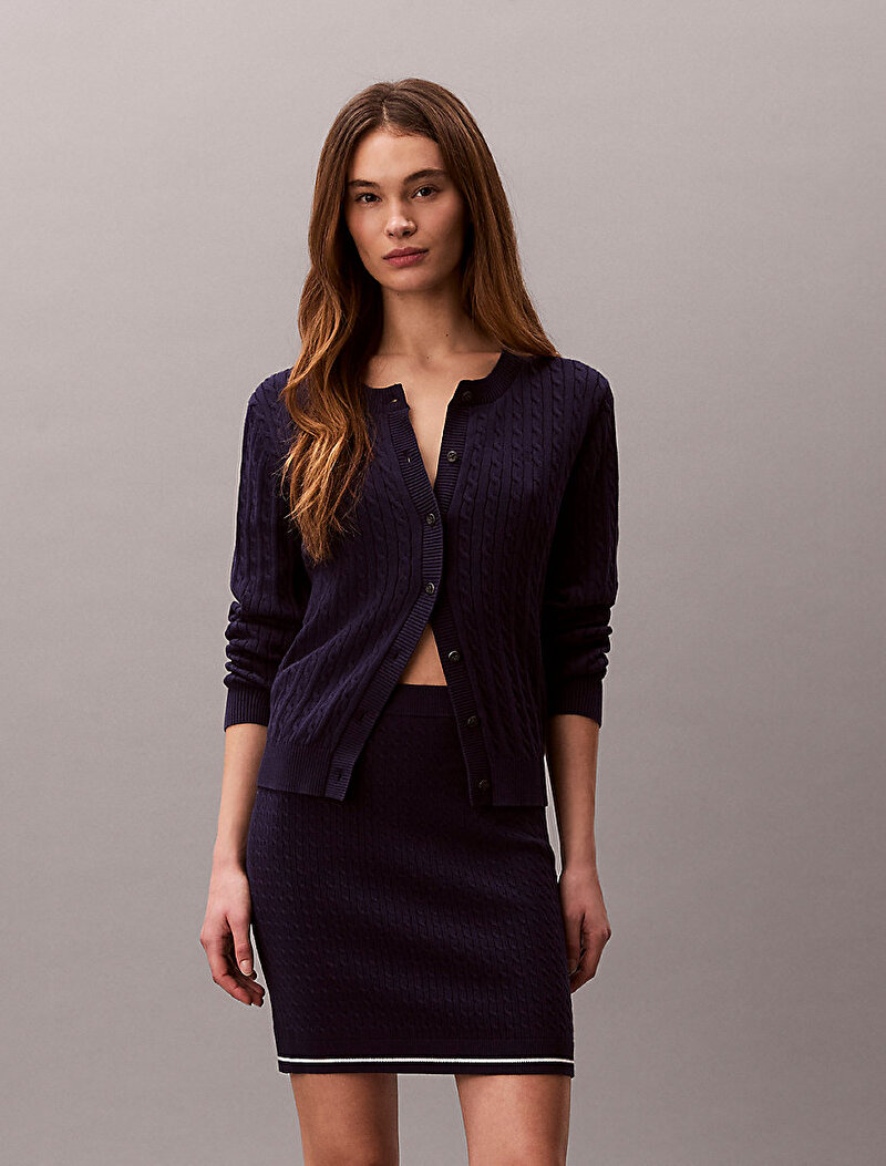 Calvin Klein Mavi Renkli Kadın Microcable Mini Etek