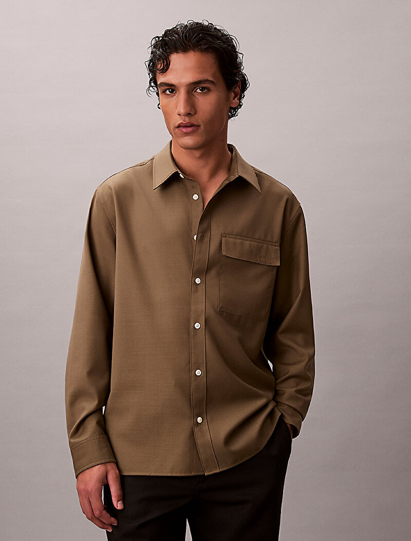 Calvin Klein Bej Renkli Erkek Travel Twill Easy Gömlek