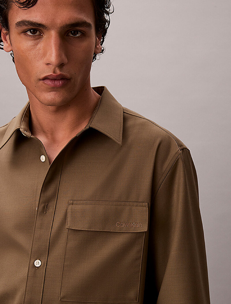 Calvin Klein Bej Renkli Erkek Travel Twill Easy Gömlek