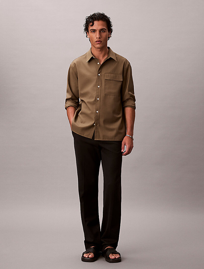 Calvin Klein Bej Renkli Erkek Travel Twill Easy Gömlek