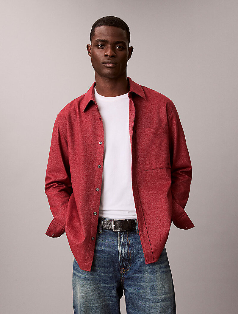 Calvin Klein Kırmızı Renkli Erkek Melange Flannel Gömlek