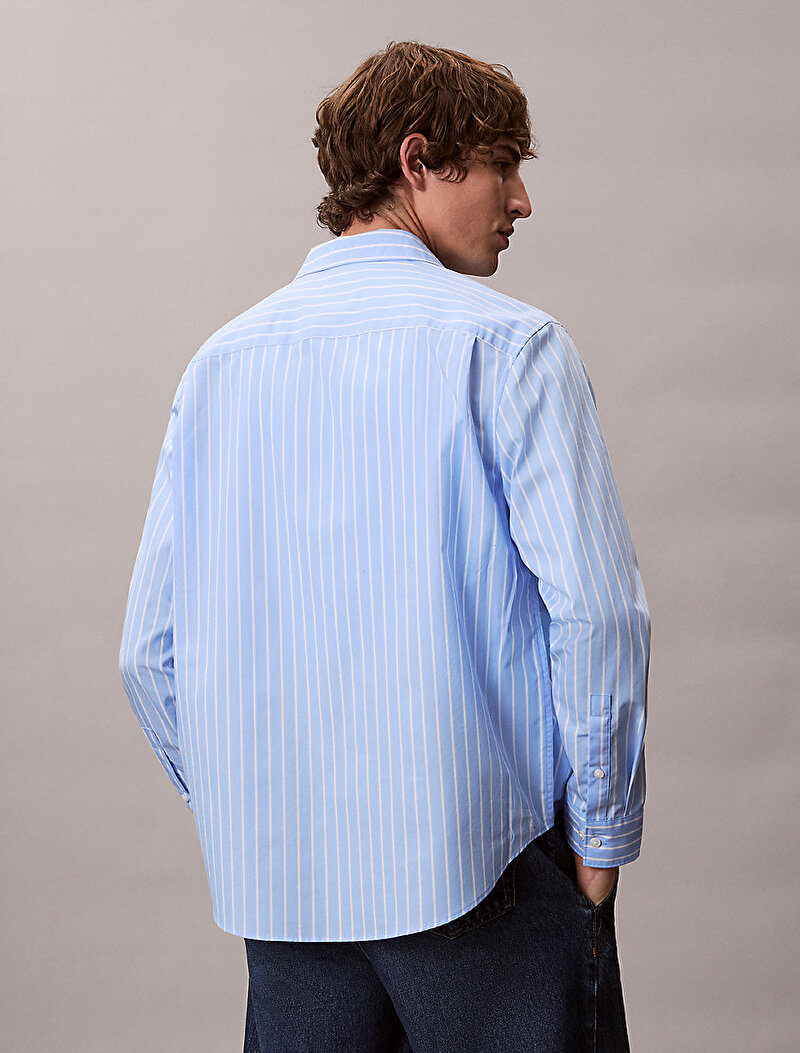 Calvin Klein Mavi Renkli Erkek Stripe Washed Gömlek