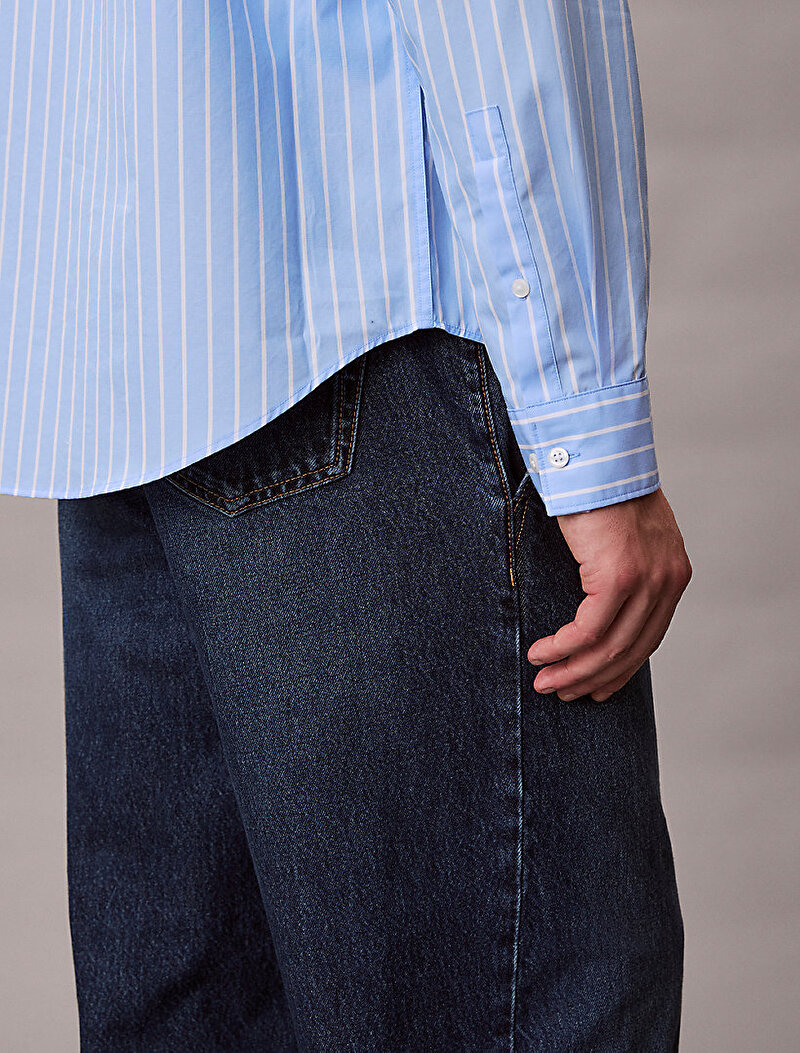 Calvin Klein Mavi Renkli Erkek Stripe Washed Gömlek