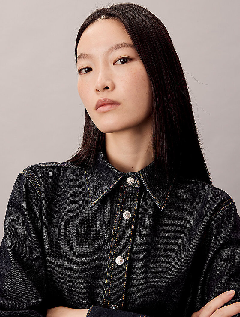 Calvin Klein Lacivert Renkli Kadın Seamed Classic Gömlek