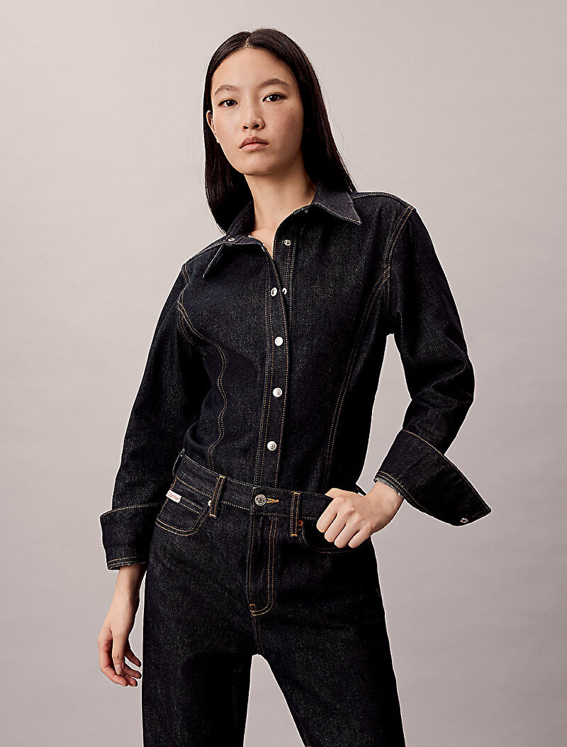 Calvin Klein Lacivert Renkli Kadın Seamed Classic Gömlek