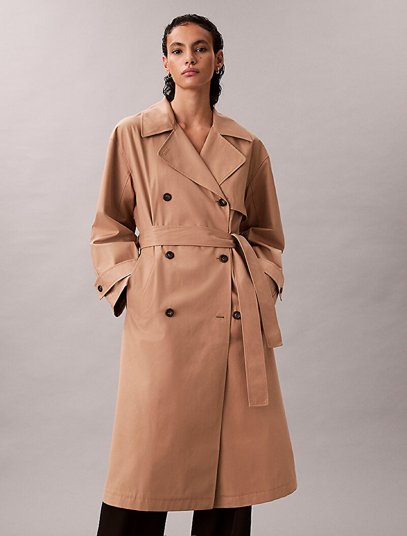 Calvin Klein Bej Renkli Kadın Classic Long Cotton Kaban