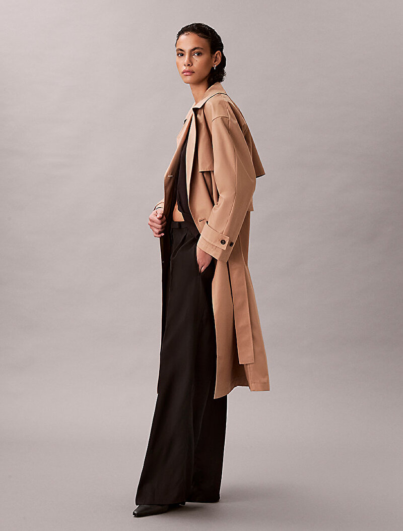 Calvin Klein Bej Renkli Kadın Classic Long Cotton Kaban