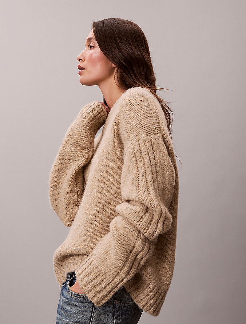 Calvin Klein Bej Renkli Kadın Brushed Wool Blend Kazak