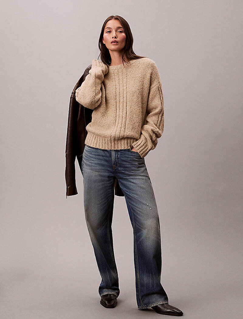 Calvin Klein Bej Renkli Kadın Brushed Wool Blend Kazak