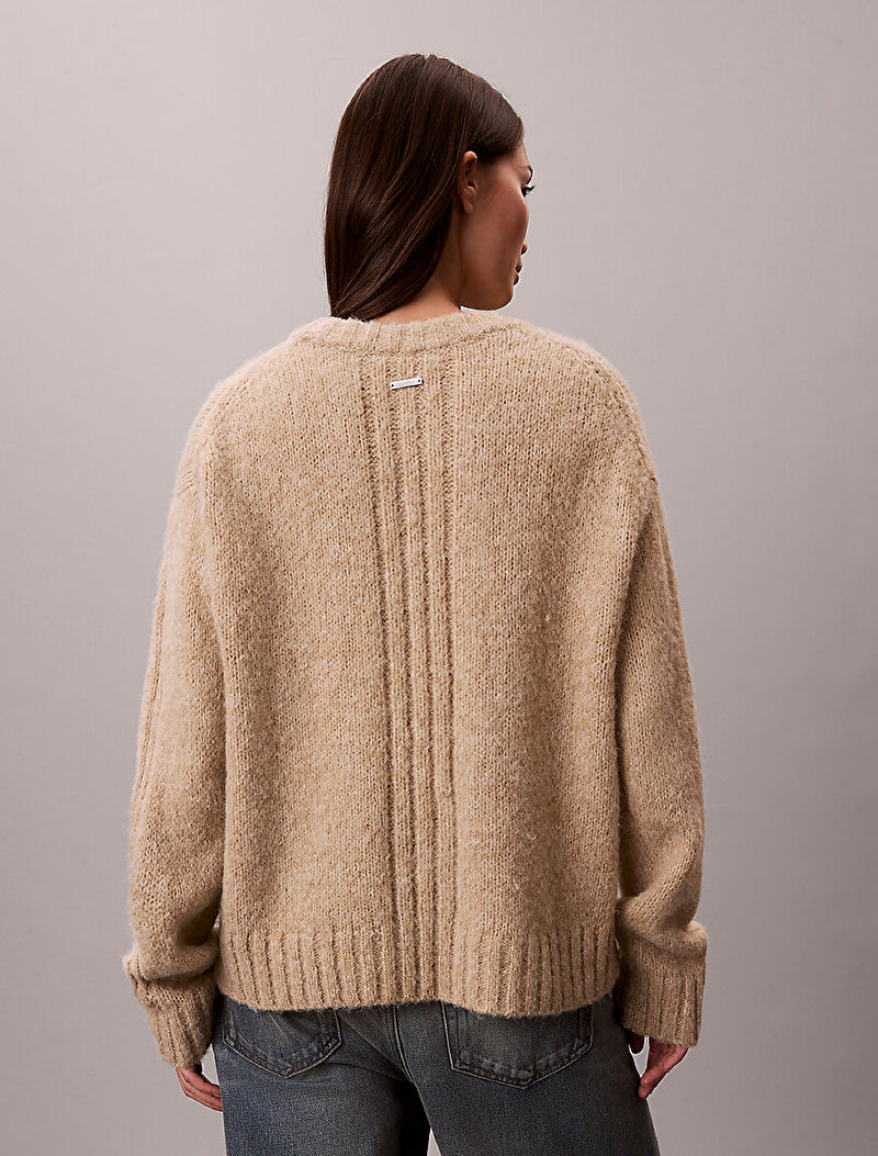 Calvin Klein Bej Renkli Kadın Brushed Wool Blend Kazak