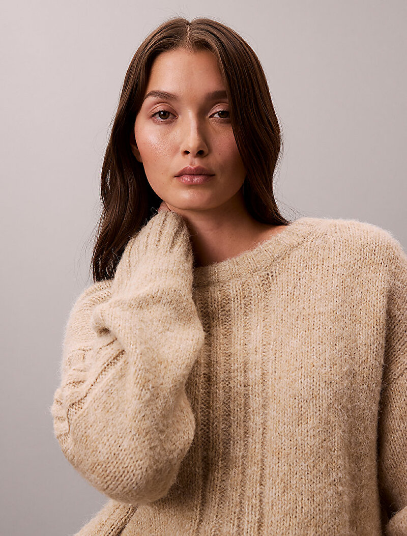 Calvin Klein Bej Renkli Kadın Brushed Wool Blend Kazak