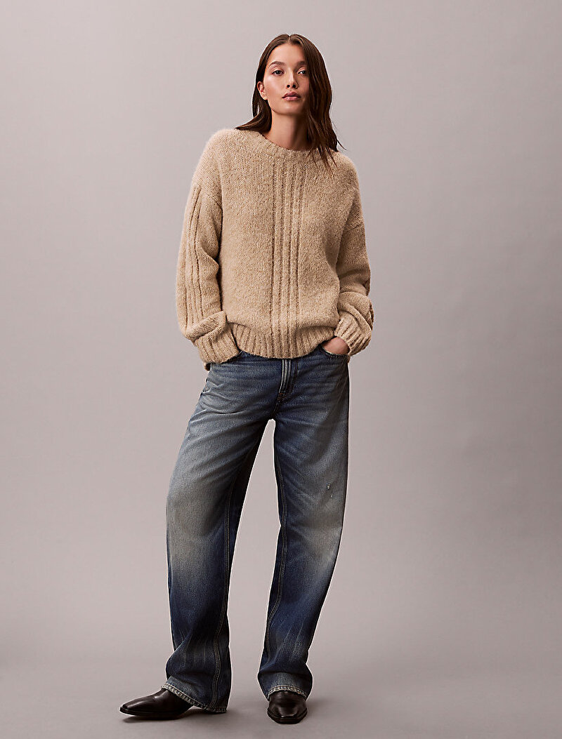 Calvin Klein Bej Renkli Kadın Brushed Wool Blend Kazak