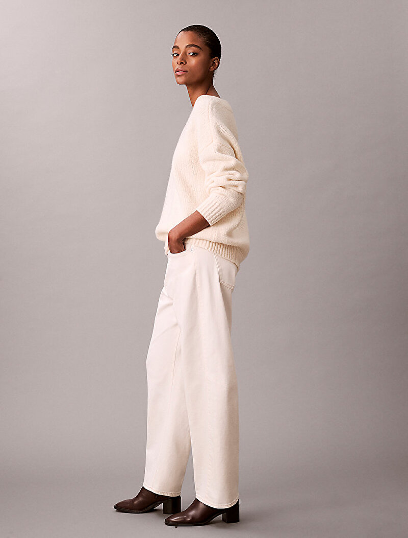 Calvin Klein Beyaz Renkli Kadın Boucle Vneck Top Kazak