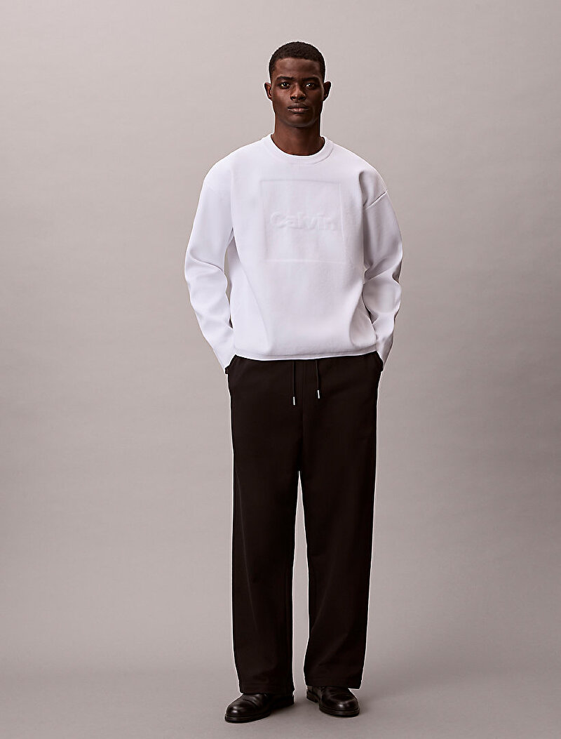 Calvin Klein Beyaz Renkli Erkek Chest Logo Kazak