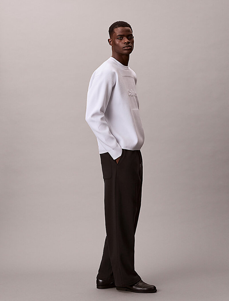 Calvin Klein Beyaz Renkli Erkek Chest Logo Kazak