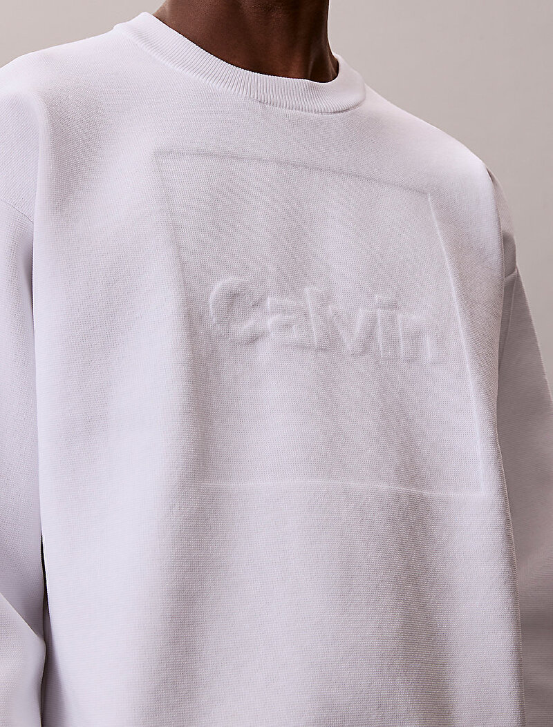 Calvin Klein Beyaz Renkli Erkek Chest Logo Kazak