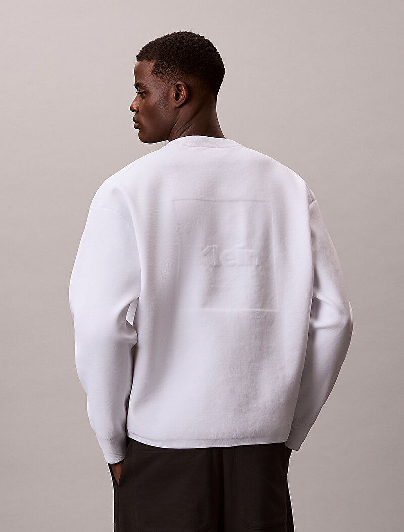 Calvin Klein Beyaz Renkli Erkek Chest Logo Kazak