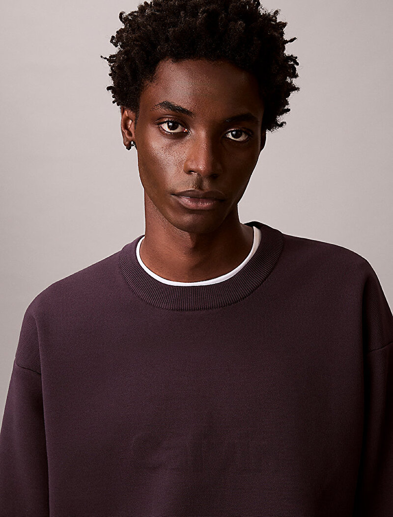 Calvin Klein Kahverengi Renkli Erkek Chest Logo Kazak