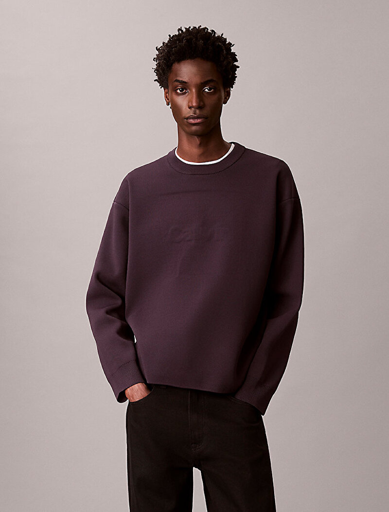 Calvin Klein Kahverengi Renkli Erkek Chest Logo Kazak