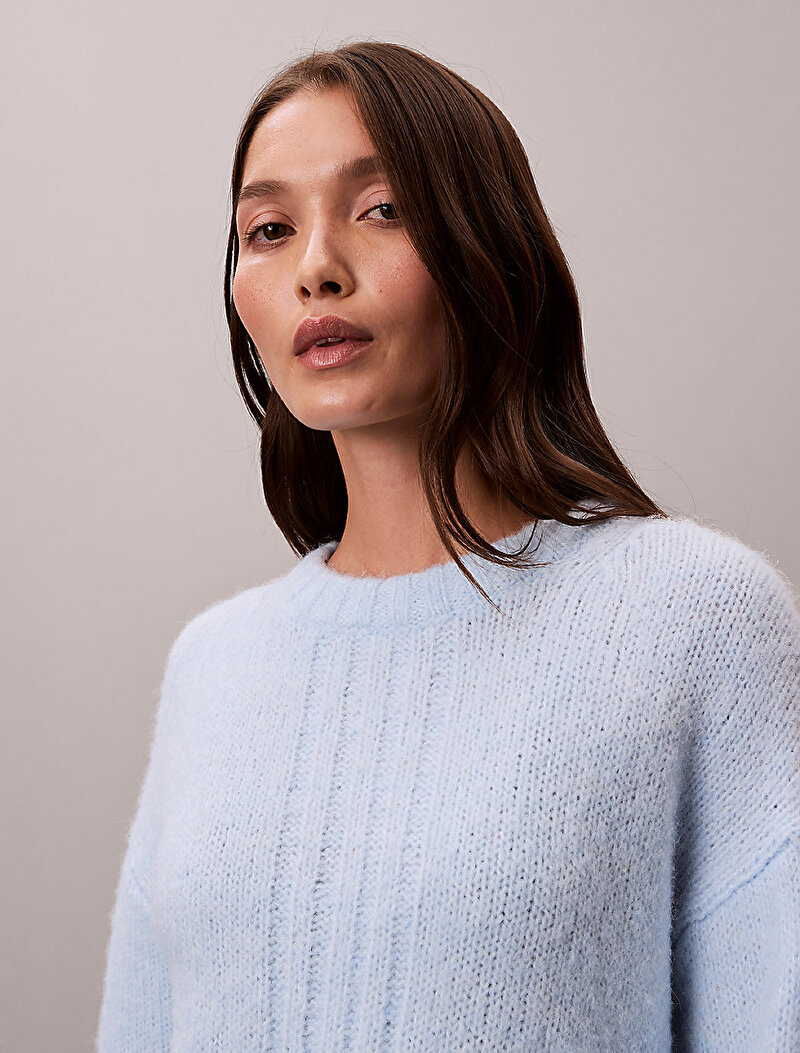 Calvin Klein Mavi Renkli Kadın Brushed Wool Blend Kazak