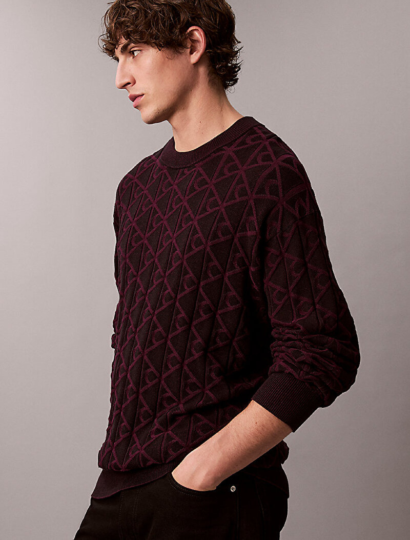 Calvin Klein Mor Renkli Erkek Easy Cotton Kazak