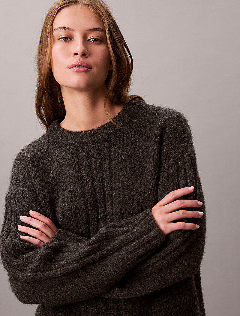 Calvin Klein Siyah Renkli Kadın Brushed Wool Blend Kazak