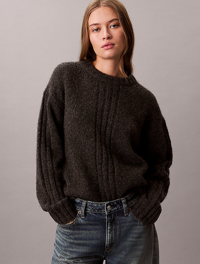 Calvin Klein Siyah Renkli Kadın Brushed Wool Blend Kazak
