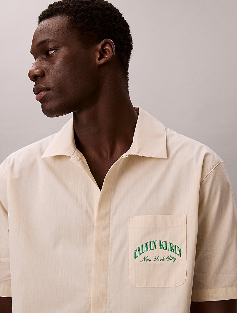 Calvin Klein Bej Renkli Erkek Heritage Crest T-shirt