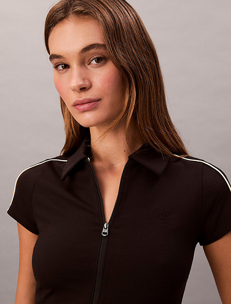 Calvin Klein Siyah Renkli Kadın Punto Milano Polo T-shirt