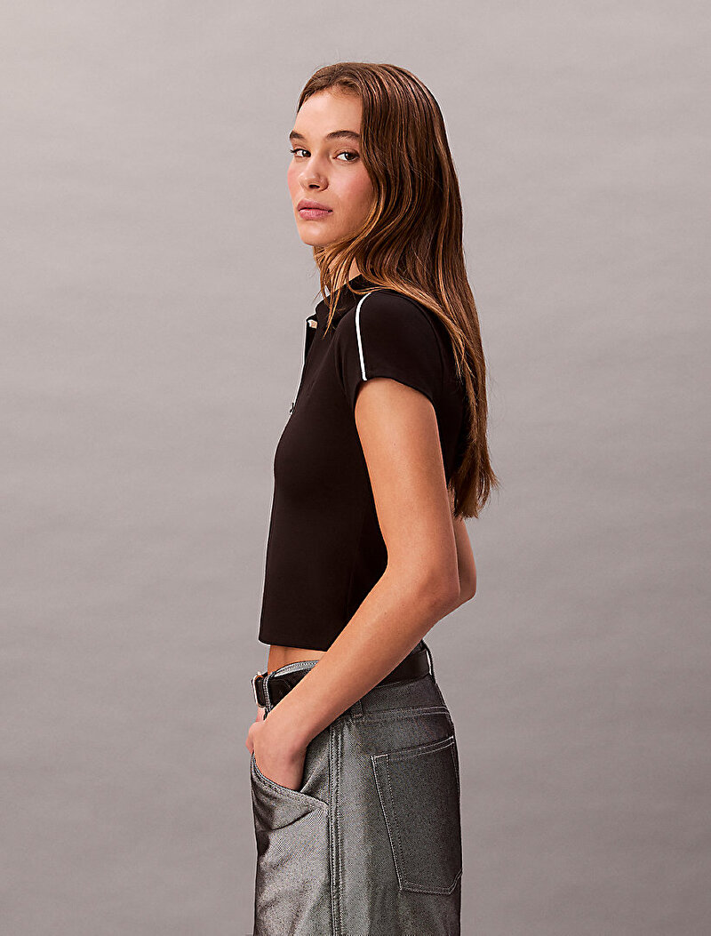 Calvin Klein Siyah Renkli Kadın Punto Milano Polo T-shirt