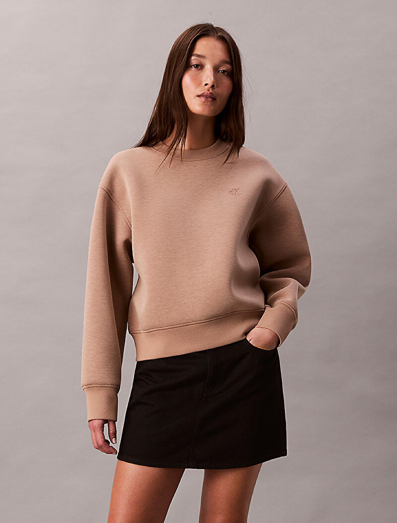 Calvin Klein Bej Renkli Kadın Boxy Scuba Crew Sweatshirt