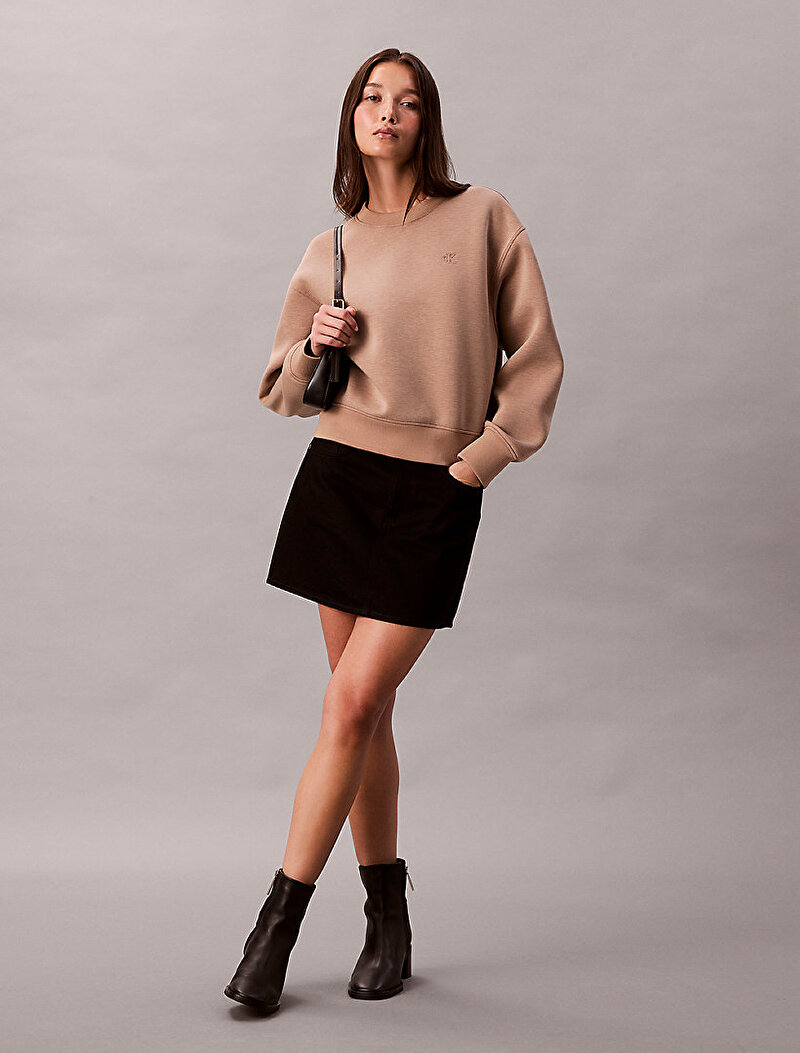Calvin Klein Bej Renkli Kadın Boxy Scuba Crew Sweatshirt