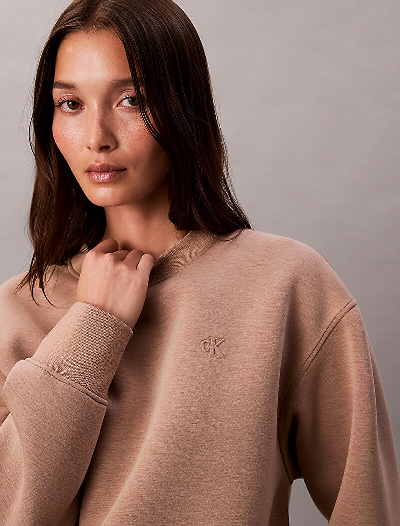 Calvin Klein Bej Renkli Kadın Boxy Scuba Crew Sweatshirt