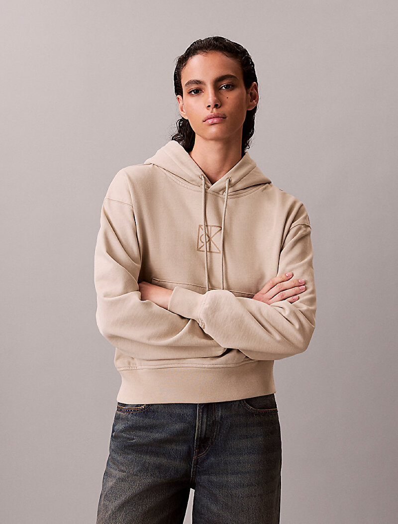 Calvin Klein Bej Renkli Kadın Relaxed Premium Sweatshirt