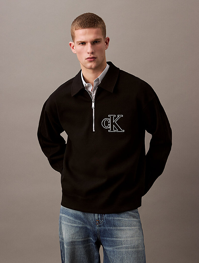 Calvin Klein Siyah Renkli Erkek Knit Rib Logo Sweatshirt