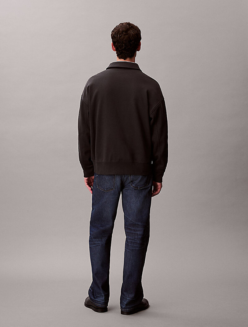 Calvin Klein Siyah Renkli Erkek Waffle-Lined Premium Sweatshirt