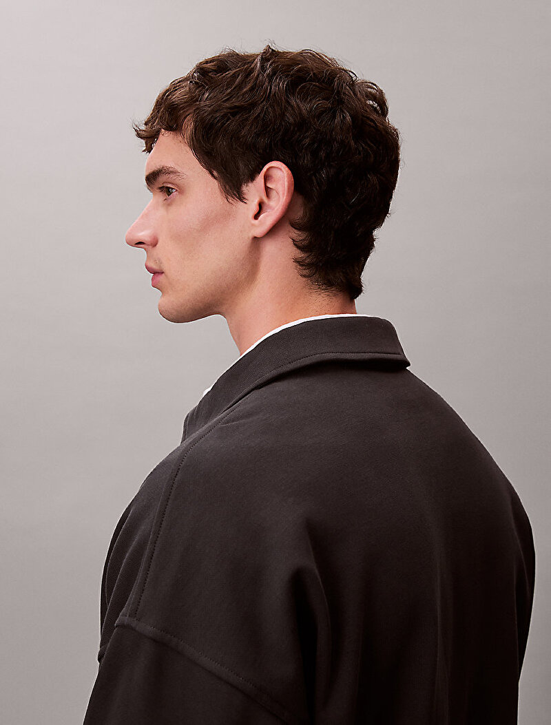 Calvin Klein Siyah Renkli Erkek Waffle-Lined Premium Sweatshirt