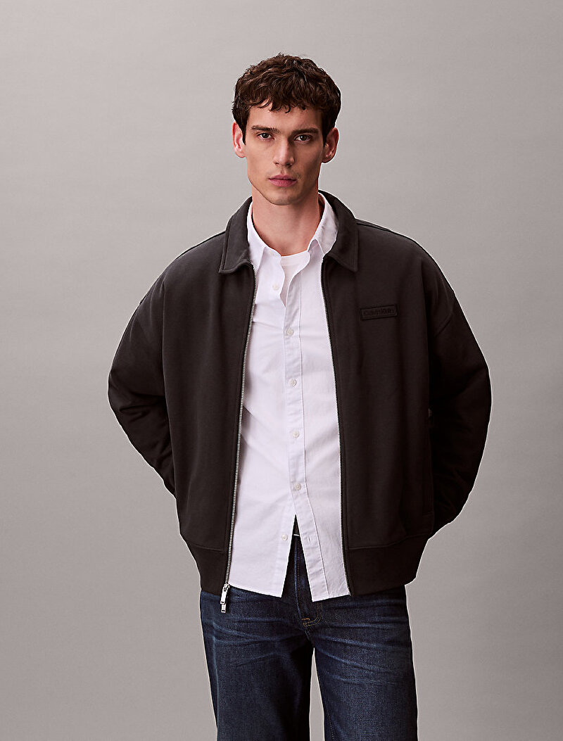 Calvin Klein Siyah Renkli Erkek Waffle-Lined Premium Sweatshirt