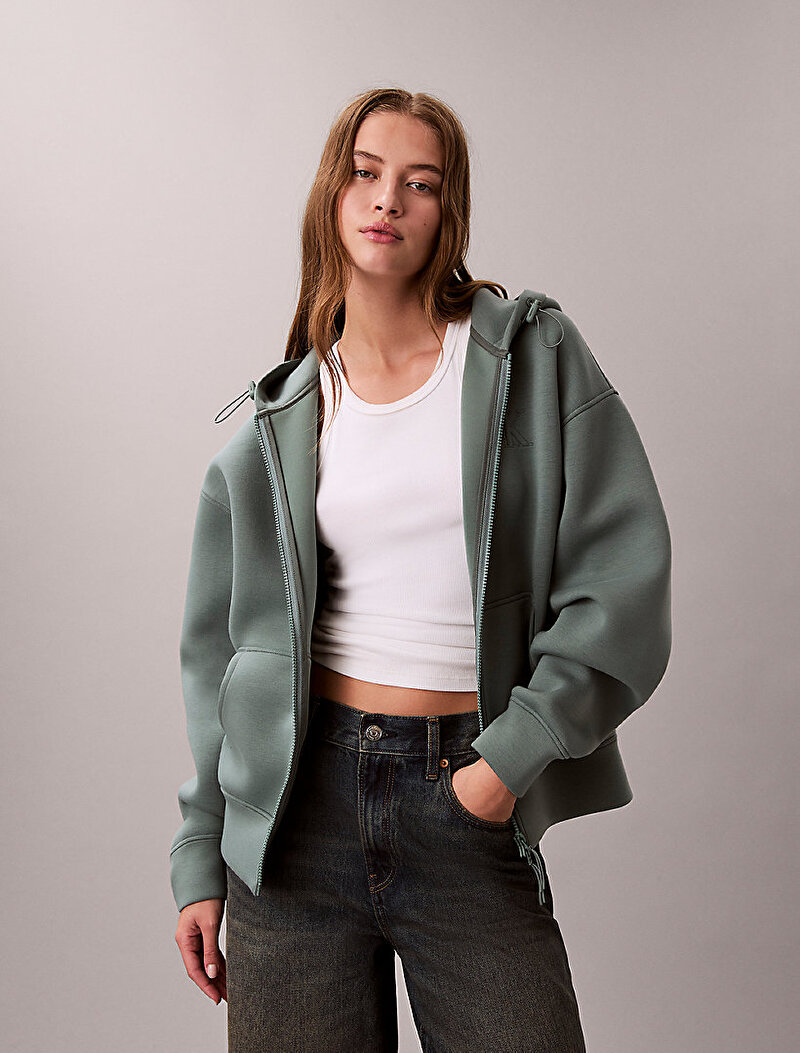Calvin Klein Yeşil Renkli Kadın Scuba Cropped Sweatshirt