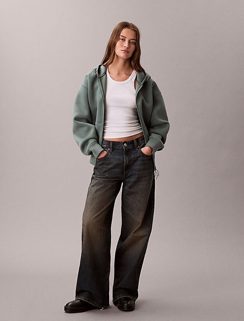 Calvin Klein Yeşil Renkli Kadın Scuba Cropped Sweatshirt