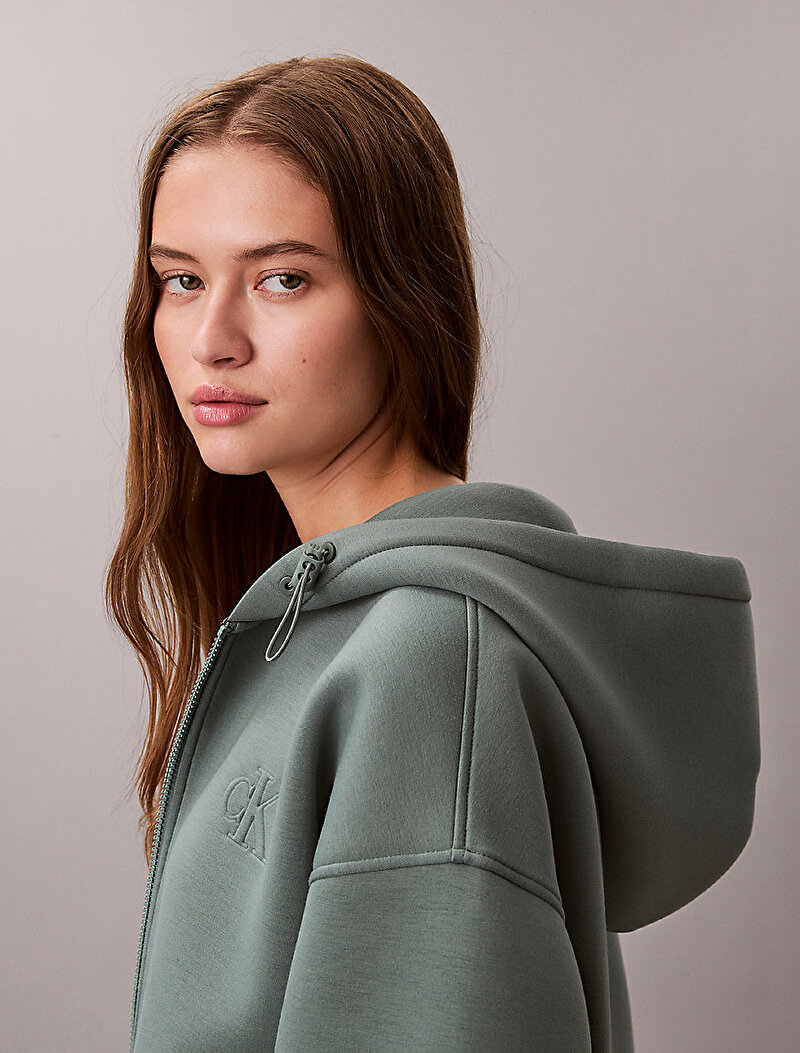 Calvin Klein Yeşil Renkli Kadın Scuba Cropped Sweatshirt